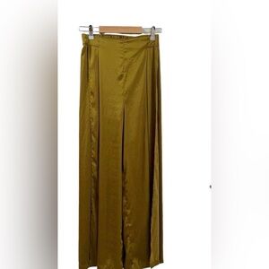 Free People Gold Satin Wide-Leg Open Slit Pant